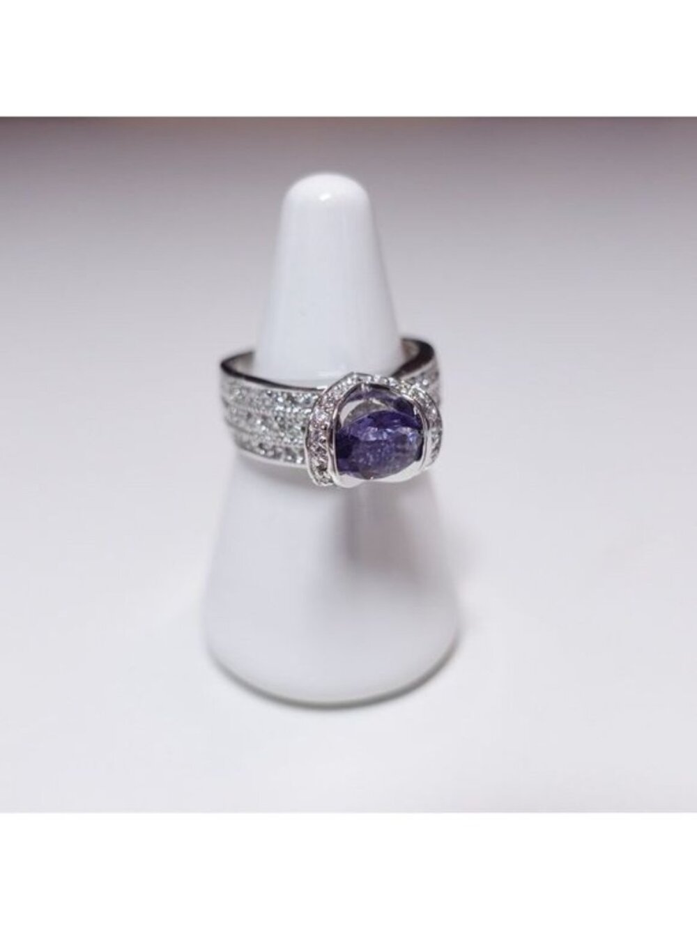 LJ Sterling Silver 925 w/ Purple & CZ Ring Sz 8 Pave Halo Cocktail Statement